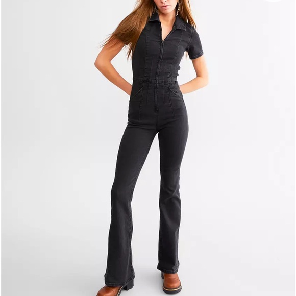 We The Free Jayde Denim Flared Jumpsuit – Black (Size M) - Picture 4 of 11